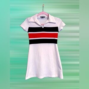 Vintage Y2K White Polo Dress with Red and Black Stripes